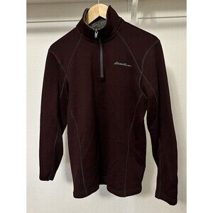 Eddie Bauer Fleece Jacket Men's Small Deep Red  1/4 Zip Long Sleeve Lightweight